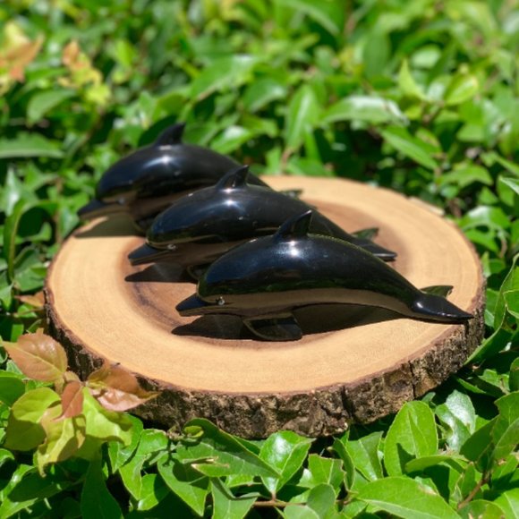 Large Black Onyx Crystal Dolphin Carving, Spirit Animal, Cute Decor, Fun Carving - Picture 1 of 4
